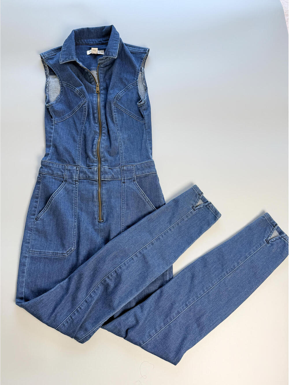 Y2K Guess Denim Jumpsuit, Zip Front, Denim Romper, Fitted Blue Jumpsuit, Size 6